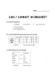 English Worksheet: can / cannot