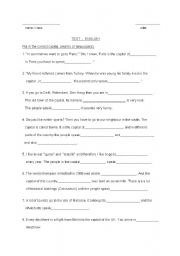 English worksheet: test languages, countries, capitals