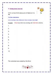 English worksheet: Every Day Activites- Writing Sentences