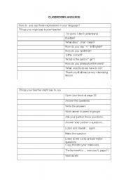 English worksheet: classroom language