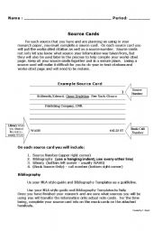 English worksheet: Source Cards for a Research Paper