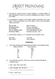 English worksheet: object pronouns