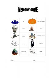 English worksheet: Halloween Memory Game