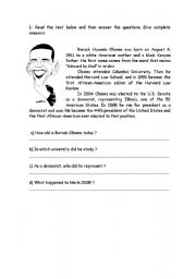 English worksheet: Barack Obama reading