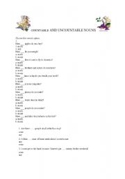 English worksheet: Countable and uncountable nouns