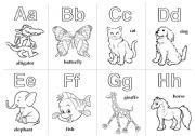 English Worksheet: Animal Alphabet Cards  A - H