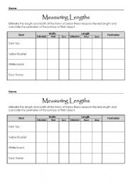 English worksheet: Measuring Lengths & Investigating Perimeter