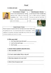 English Worksheet: Food / Healthy habits 