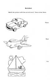 English worksheet: means of transport