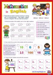 English Worksheet: Mathematics in English  -  Fun with Numbers for Upper Elementary and Lower Intermediate students