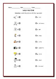 English Worksheet: Daily Activities - Match the pictures