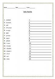 English Worksheet: Daily Activities - Scrambled Words