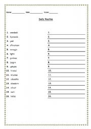 English worksheet: Daily Activities - Scrambled Words