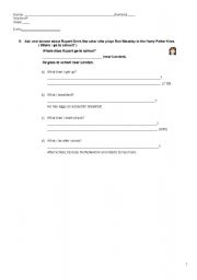 English worksheet: Harry Potters friend - Present Simple / Daily routines