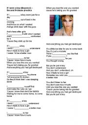 English Worksheet: IF I WERE A BOY - BEYONC - 2ND IF-CLAUSE PRACTICE