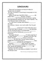 English worksheet: dinosaurs