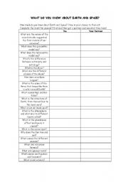 English worksheet: What Do You Know About Earth and Space??