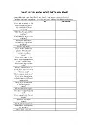 English Worksheet: What Do You Know About Earth and Space??