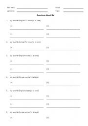English Worksheet: Student Survey - What Do You Like