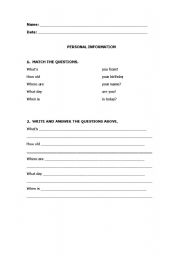 English Worksheet: Personal info