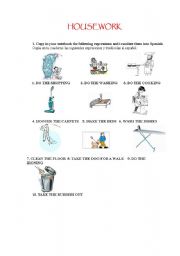 English worksheet: PRESENT SIMPLE PRACTICE WITH HOUSEWORK VOCABULARY_6PAGES