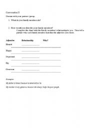 English worksheet: Family  - Conversations