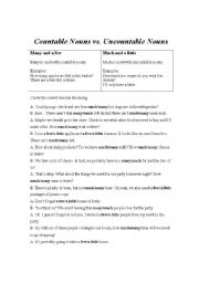 English worksheet: Many vs. Much & A Few vs. A Little