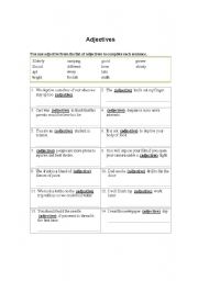 English worksheet: Place the correct adjective