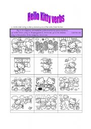 English Worksheet: Hello Kitty verbs matching