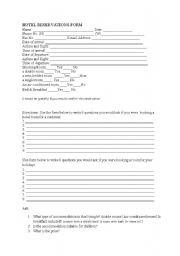 English Worksheet: hotel reservation form