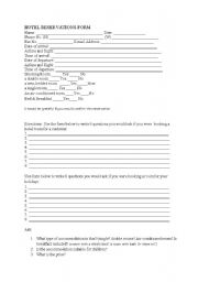 English worksheet: hotel reservation form