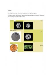 English worksheet: Identify the coins and match