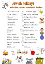 English Worksheet: the jewish holidays names and their meanings.