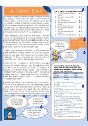 English Worksheet: A RAINY DAY - READING COMPREHENSION