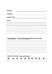 English Worksheet: Movie Critic/Movie review worksheet for students