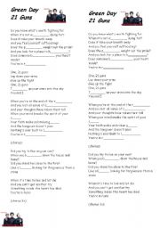 English Worksheet: Song - Green Day - 21 Guns