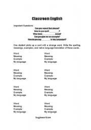 English worksheet: Classroom vocabulari