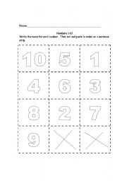 English worksheet: Number Order 1-10