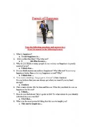 English Worksheet: Pursuit of Happyness Movie Questions