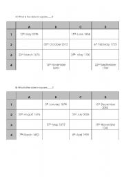 English Worksheet: Dates and Numbers Grid
