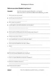 English Worksheet: Webquest on Shakespeares times