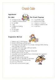 English worksheet: Crumb cake