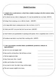 English worksheet: Modal exercises