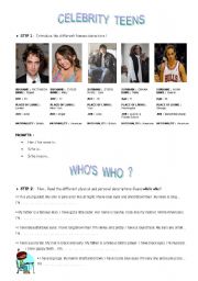 English Worksheet: Celebrity teens : whos who ??