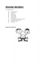 English worksheet: monster dictation body parts