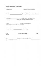 English worksheet: present simple or present continuous tense