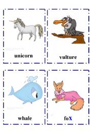 English Worksheet: Alphabet flash-cards with Animals part 2 Uu -Xx