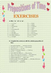 English Worksheet: PREPOSITIONS OF TIME (IN, ON, AT) - EXERCISES
