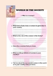 English Worksheet: Woman in the Society