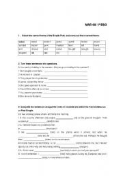 English Worksheet: past tense